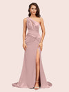 Sexy Side Slit Mermaid One Shoulder Long Soft Satin Bridesmaid Dresses Online