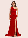 Sexy Side Slit Mermaid One Shoulder Long Soft Satin Bridesmaid Dresses Online