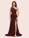 Sexy Side Slit Mermaid One Shoulder Long Soft Satin Bridesmaid Dresses Online