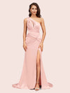 Sexy Side Slit Mermaid One Shoulder Long Soft Satin Bridesmaid Dresses Online