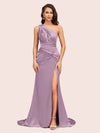 Sexy Side Slit Mermaid One Shoulder Long Soft Satin Bridesmaid Dresses Online