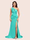 Sexy Side Slit Mermaid One Shoulder Long Soft Satin Bridesmaid Dresses Online