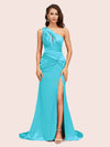 Sexy Side Slit Mermaid One Shoulder Long Soft Satin Bridesmaid Dresses Online
