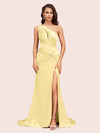 Sexy Side Slit Mermaid One Shoulder Long Soft Satin Bridesmaid Dresses Online
