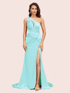 Sexy Side Slit Mermaid One Shoulder Long Soft Satin Bridesmaid Dresses Online