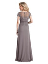 Elegant Chiffon Lace Illusion Short Sleeves A-Line Floor Length Mother Of The Bride Dresses
