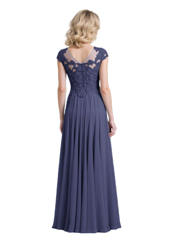Elegant Lace Applique Cap Sleeves Chiffon A-Line Mother Of The Bride Dresses