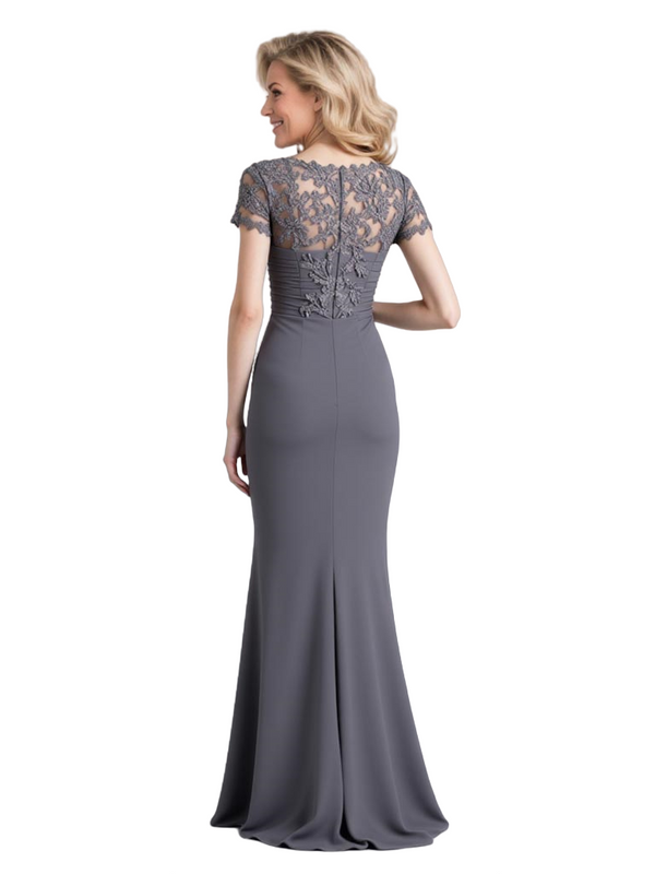 Elegant Mermaid Scoop Short Sleeves Side Slit Chiffon Long Mother of The Bride and Groom Outfits