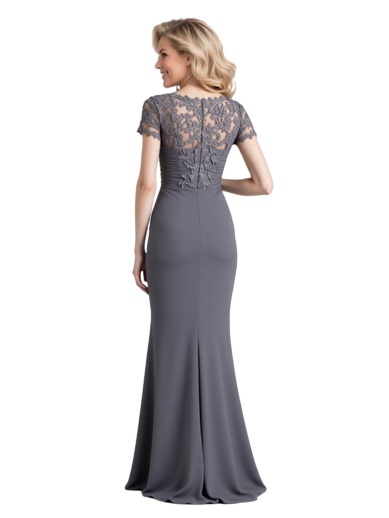Elegant Mermaid Scoop Short Sleeves Side Slit Chiffon Long Mother of The Bride and Groom Outfits