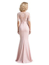 Elegant Stretchy Crepe Half Sleeves Long Mermaid Mother Of The Bride and Groom Dresses