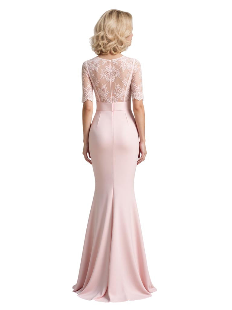 Elegant Stretchy Crepe Half Sleeves Long Mermaid Mother Of The Bride and Groom Dresses