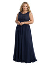 Elegant Chiffon Lace Scoop Summer A-Line Long Mother Of The Bride Dresses
