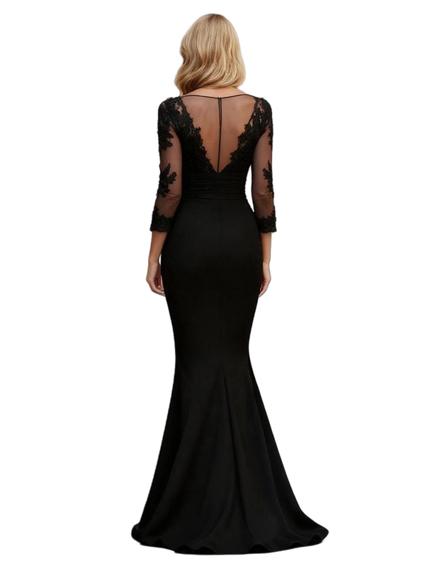 Elegant Long Sleeves Chiffon Side Slit Mermaid Long Mother Of The Bride Dresses