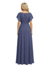 Elegant Short Sleeves Lace Applique Chiffon A-Line Mother Of The Bride Dresses
