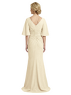 Elegant Flutter Sleeve V-Neck Crepe Mermaid Mother of the Brides Dresses Slit