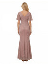 Elegant Glitter Jersey V-Neck Mermaid Ankle-Length Mother of The Bride Dresses
