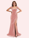 Sexy Beteau Mermaid Side Slit Floor Length Velvet Bridesmaid Dresses Online