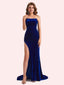 Elegant Straight Neck Sleeveless Long Mermaid Velvet Bridesmaid Dresses Online
