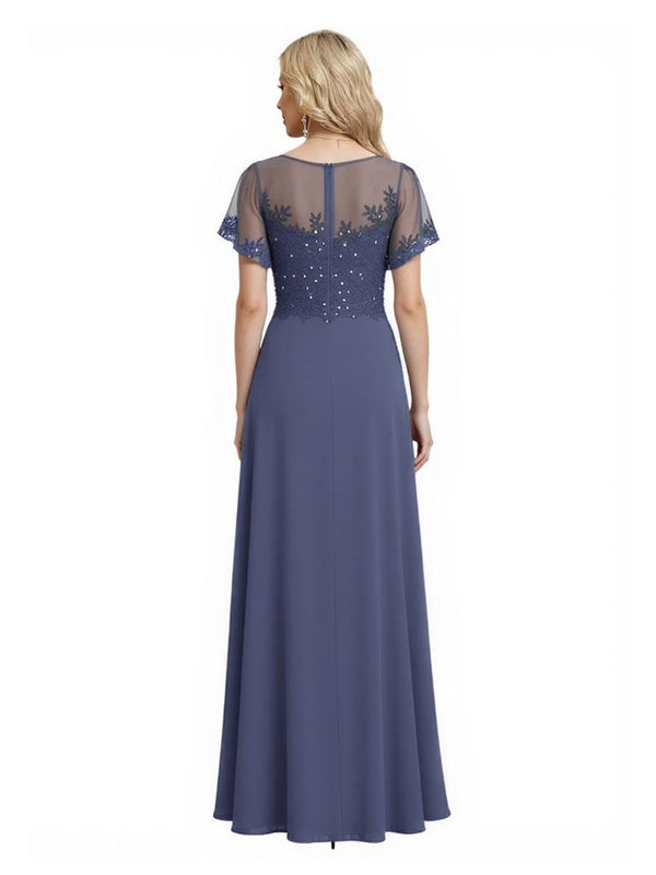 Elegant Square Lace Short Sleeves Chiffon A-Line Mother Of The Bride Dresses Online