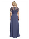 Elegant Square Lace Short Sleeves Chiffon A-Line Mother Of The Bride Dresses Online