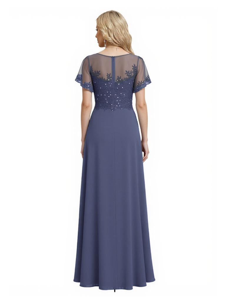 Elegant Square Lace Short Sleeves Chiffon A-Line Mother Of The Bride Dresses Online