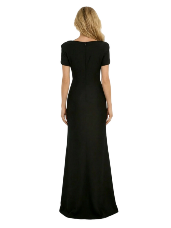 Elegant Short Sleeves V-Neck Mermaid Side Slit Crepe Long Mother of The Bride and Groom Dresses