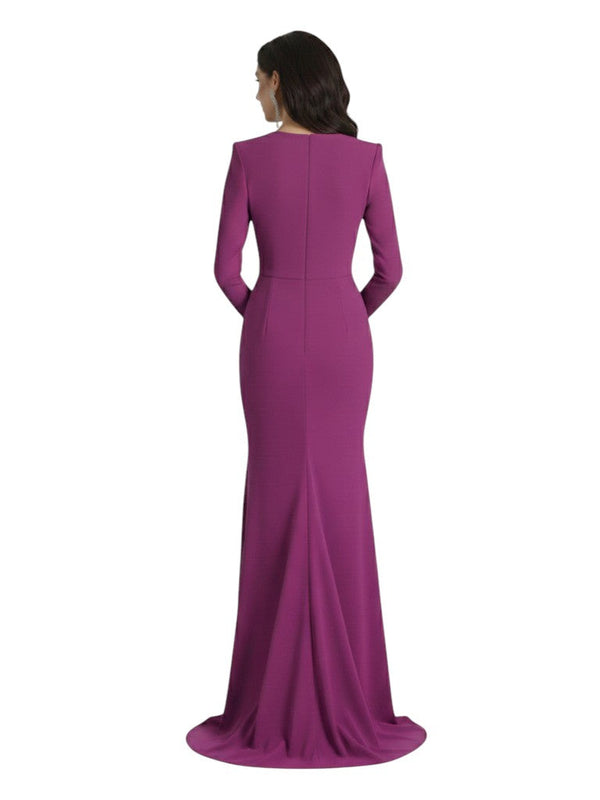 Elegant Long Sleeves Mermaid Side Slit Crepe Long Mother of The Bride dresses For Wedding