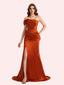 Elegant One Shoulder Sleeveless Mermaid Soft Satin Long Matron of Honor Dress For Wedding