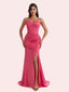 Simple Mermaid Pleats Side Slit Sweetheart Soft Satin Long Bridesmaid Dress For Wedding