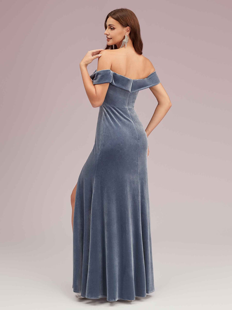 Sexy Side Slit Off Shoulder Long Mermaid Velvet Bridesmaid Dresses Online For Sale