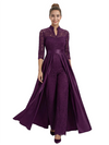 Mother of The Groom Outfit V-Neck 3/4 Sleeve Lace Pantsuit Satin Overskirt