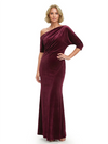 Sophisticated Asymmetrical Neckline Velvet Half Sleeves Maxi Mother Of The Groom Dress