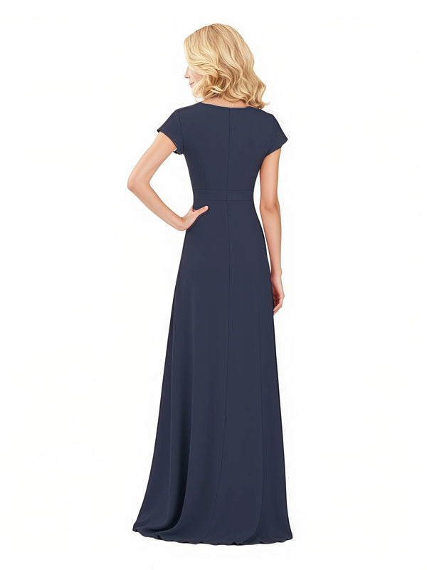 Elegant Short Sleeves Chiffon Scoop A-Line Ruffle Floor Length Mother Of The Bride Dresses