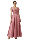 Sophisticated Off Shoulder Sleeveless A-Line Satin Mother Of The Bride Dress