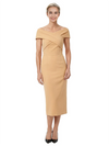 Mother of The Bride Dress Classy Off Shoulder Crepe Sheath Midi Gown Modern Wrap Detail