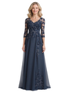 Elegant Chiffon V-Neck 3/4 Sleeves A-Line Floor Length Mother Of The Bride Dresses