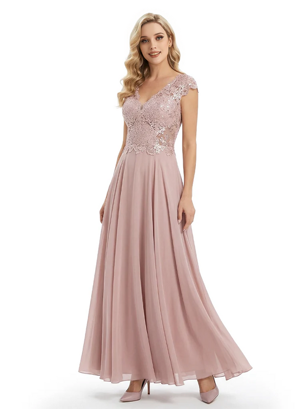 Beautiful Cap Sleeve Lace Chiffon A-Line Mother of the Bride dresses