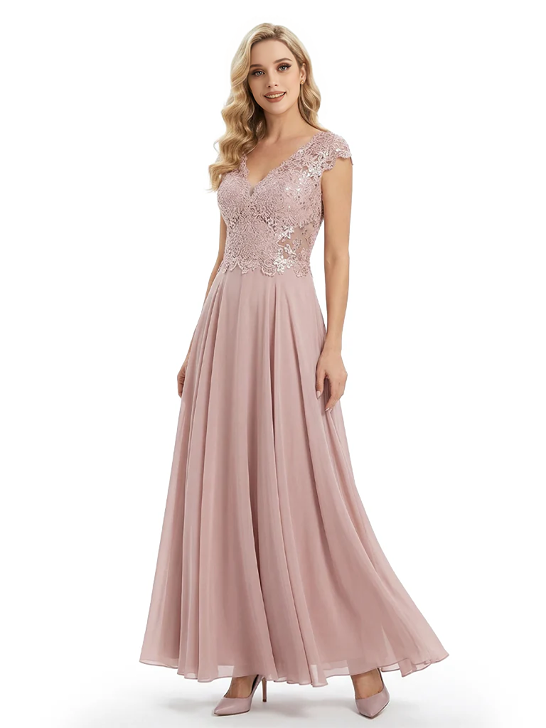 Beautiful Cap Sleeve Lace Chiffon A-Line Mother of the Bride dresses
