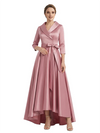 Modern High-Low 3/4 Sleeves Satin Mother Of The Bride Dress With Bow Knot