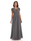 Elegant Short Sleeves Beaded Pleats A-line Floor-Length Mother of The Bride Dresses