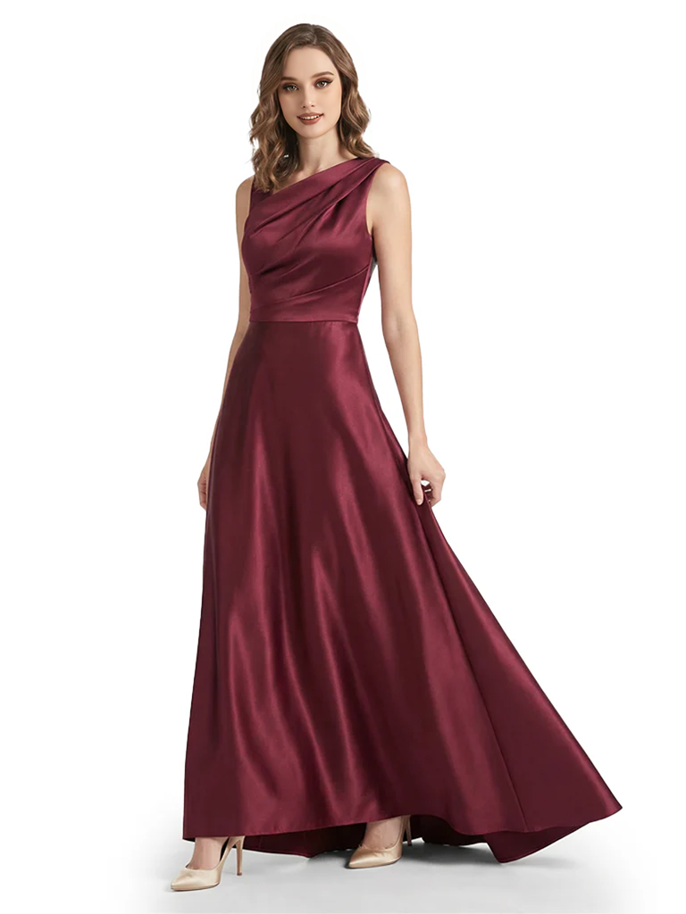 Stunning Asymmetrical Neckline Sleeveless A-Line Satin Formal Dress For Mother Of The Bride