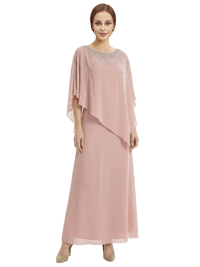 Classy Beaded Chiffon Overlay Poncho Style Mother of the Bride Gown