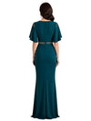 Elegant V-neck Flutter Sleeves Mermaid Slit Crepe Mother Of The Bride Dresses