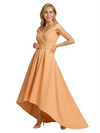 Mother of The Groom Dress Fancy Cap Sleeve Crepe High-Low A-Line Gown Elegant Belt Accent