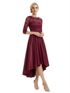 Elegant Boat Neck Satin Lace Mother Of The Bride Dresses High-Low A-Line Gowns