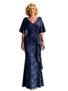 Elegant Chiffon Floral Burnout V-neck Flutter Sleeves Mermaid Mother of The Bride Dresses