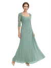 Sweetheart Ruched Lace 3/4 Sleeves A-Line Chiffon Mother Of The Groom Dress