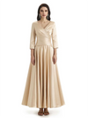 Elegant Soft Satin 3/4 Sleeves V-Neck Ankle Length Mother of The Bride Dresses