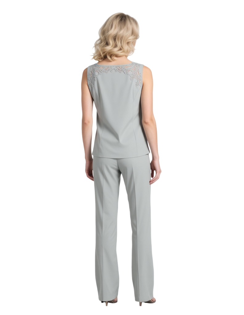 Elegant Chiffon Square Sleeveless Jumpsuit For Mother of The Bride With Jacket