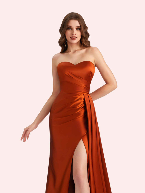 Elegant Sweetheart Sleeveless Mermaid Soft Satin Long Matron of Honor Dress For Wedding